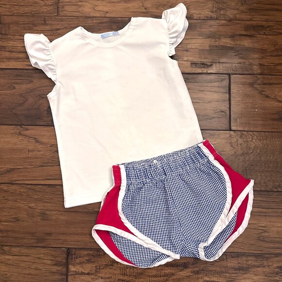 Blue/Red Seersucker Athletic Shorts Set Color Works/Funtasia Too 2T - Picture 1 of 5